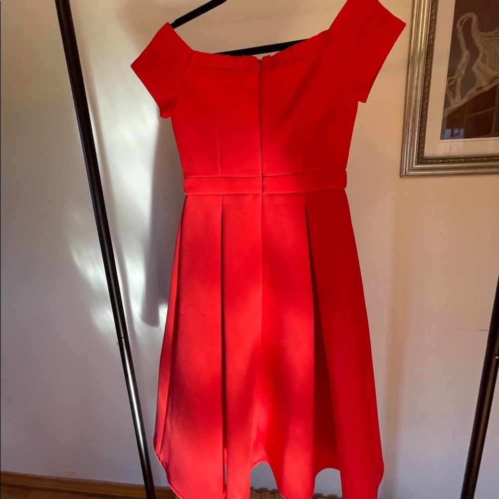 💃 Asos Off The Shoulder Sweetheart Bardot Red Prom A-line Full Skirt Dress - Picture 4 of 11